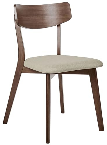 Matstolar 2-pack Retro Uppsättning Stolar Armlösa Beige Tyg Sits Brun Massiv Träram Holly