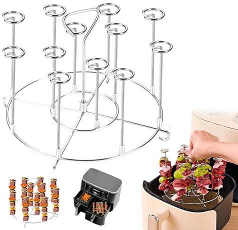 Airfryer-galler med 12 st. spett, rundt varmluftsfrittörsspetsställ i rostfritt stål Air Fryer-ställ för varmluftsfrittör Kebab-stativgrill, vertikalt frittörsregal Köksställ för BBQ