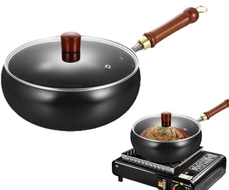 Japanese Iron Pan, 28 cm Forged Iron Pan, Handmade Uncoated Non-Stick Pan Made of Pure Iron with Wooden Lid or Glass Cover, for Induction, Electric and Gas Stoves