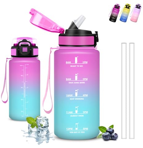 Gourde- 500ml- Gourde Enfant, Bouteille Paille, Anti Fuite, Reutilisable, avec Marqueur de Temps, Facile à Nettoyer, avec Slogan de Motivation, Bouteille d'eau pour Camping, Sports, Voyage, École