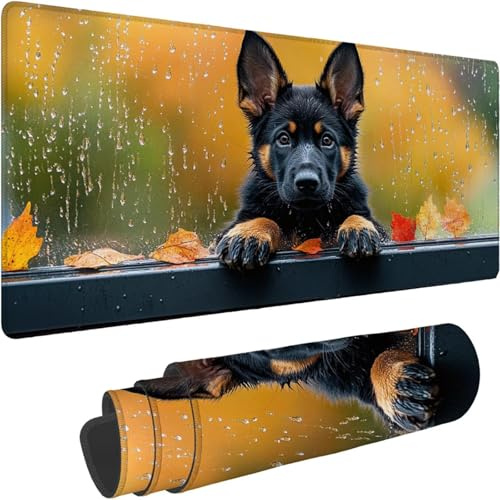 Mouse Mat 1400 x 700 x 3mm Large Mouse Mat Non Slip Rubber Base, Soft Textured Surface with Stitched Edges, Waterproof Desk Mat for PC, Laptop, Laser Mice for Office, Yellow Dog Printing xn-352