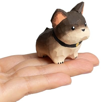 INF-STAR Handmade Wooden French Bulldog Figurine, Hand Carved Chocolate Brown Dog Statue, Natural Solid Wood Frenchie Sculpture, Home Decor Gift for Dog Lovers