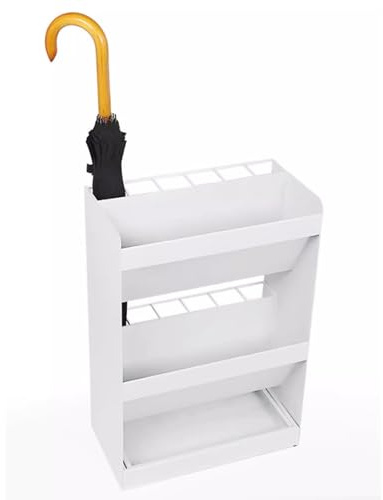 XAXIAMZ Metal Umbrella Stand for Hallway, High Capacity Unbrella's Holder Stand, Partitioned Storage, Save Space, Removable Bottom Water Basin (Color : White)