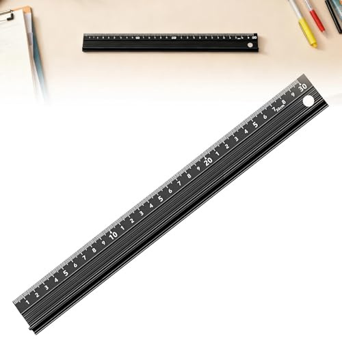 30cm Black Aluminium Cutting Ruler, with Raised Grip, Metal Safety Ruler, Multifunctional Precision Metal Safety Rulers, for Length Measurement