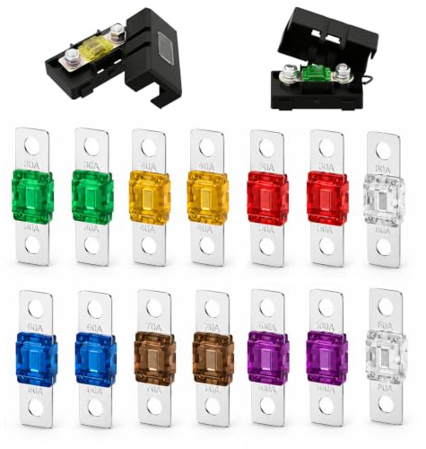 14 fusibles coche Midi, Kit de fusible coche Mega con 32V Portafusibles 30/40/50/60/70/80/100A para Coches, Vehículos de Construcción,Camiones