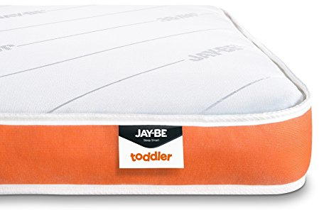 JAY-BE Toddler Foam Free Sprung Mattress - Suitable for 2+ years of age, White/Orange, 140 x 70 x 10 cm