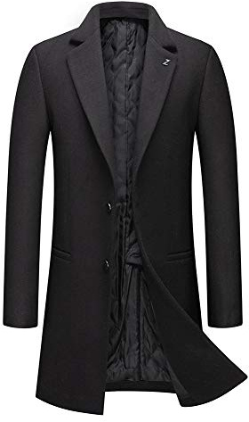 Allthemen Manteau Homme Hiver Mi-Long Trench Coat en Laine Chaud Veste Slim Parka Couleur Unie Pardessus Coupe Vent Noir 1 S