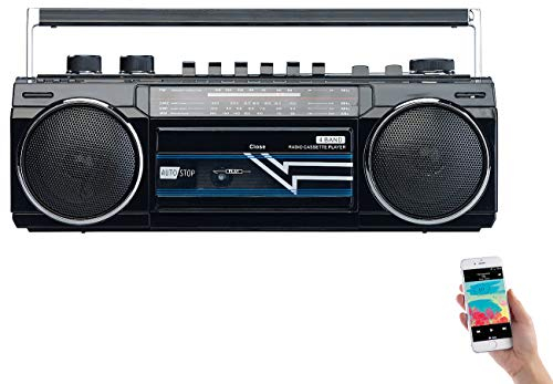 auvisio Kassettenrekorder: Retro-Boombox mit Kassetten-Player, Radio, USB, SD & Bluetooth, 8 Watt (Ghettoblaster, Retro Kassettenrecorder, Kassettendeck)