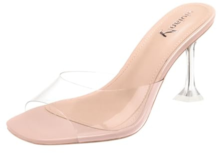 vivianly Womens Clear Heels Sandals Transparent Peep Toe Mules Backless Stiletto High Heels Slip on Heeled Slipper Dress Shoes Size 6