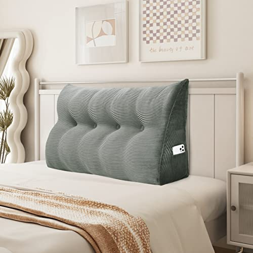 Johnear Keilkissen Lesekissen für Bett und Sofa Lehnenkissen, Rückenkissen Kopfteil Bett Rückenlehne Großes Dreieckiges Lendenkissen （Grau, 120cm）