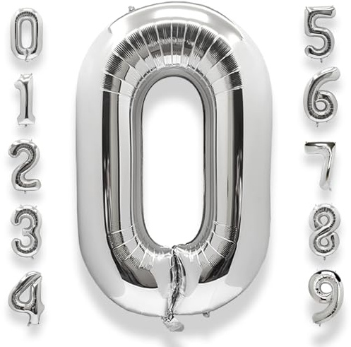 AULE Silver Number 0 Balloon 40 Inch Giant 0-60 Foil Large Balloons | Big Mylar 0 Number Balloon Helium Huge Jumbo for Happy 0th Birthday Party Anniversary Decorations Supplies