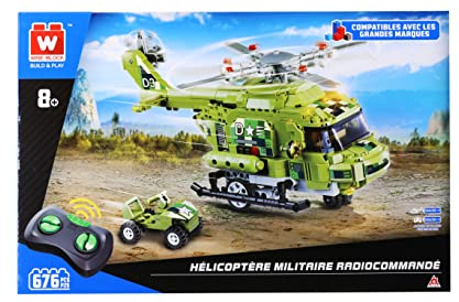 W WISE BLOCK Hubschrauber Geformt Baustein Spielzeugauto(676 pcs), Lego Kompatibles STEM Spielzeug für Kinder ab 8 Jahren, Ferngesteuertes Auto Geburtstagsgeschenk für Kinder