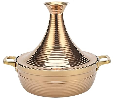 WYBZDA Acciaio Inossidabile 304 Tajine Terracotta Marocchina, Anti-Aderente Fornello Lento Pentola Tagine con 2 Manici for Cucinando(Gold,22cm)
