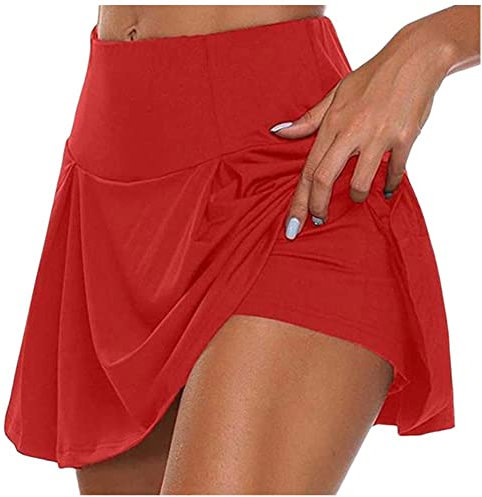 Fake-zweiteiliger Hakama-Rock für Damen, aktiver Skort, leicht, für Laufen, Tennis, Sport, Mini, rot, 3XL