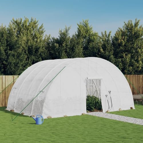 Homgoday Greenhouse with Steel Frame, Tomato Greenhouse, Tunnel Greenhouse, Foil Greenhouse, Tomato House, Polytunnel with Zip Door and 4 Roll-up Windows, White, 24 m², 6 x 4 x 2.85 m