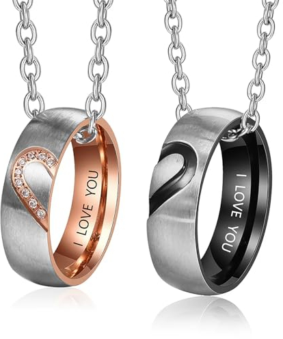 kaululu Pärchen Kette mit Gravur Personalisierte Kette Freundschaftsringe Paar Partnerringe Bff Ketten Partner Geschenke Couple Geschenke Partnerringe für Sie und Ihn