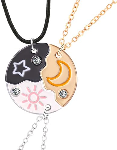 Hifot Collana Amicizia a Tre, Catena Donna Argento, Cristallo Ciondolo Stella Mezzaluna Sole, Collana dell'Amicizia per 3 Ragazzi per Regalo Donna Laurea Compleanno