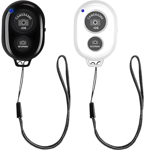 Paquete de 2 disparadores remotos inalámbricos para cámara, clicker selfie para fotos y videos, control remoto de cámara de teléfono inalámbrico para iPhone/Android, correa de muñeca y batería