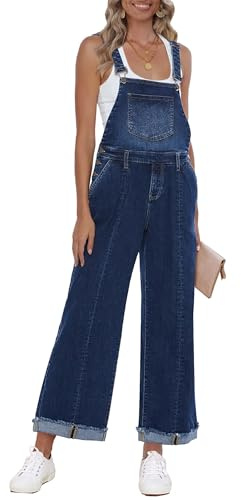 Roskiky Combinaison en jean pour femme Denim Coupe ample Jambe large Bretelle Extensible Pantalon baggy Jeans Y2K Confortable Combinaison élégante pour femme, M