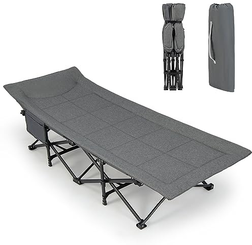 GOPLUS Lit de Camp, Lit de Camping Pliant avec 10 Pieds de Soutien et Sac de Transport, pour Voyage, Camping, Plage, Cadre Fort en Acier, 190X68,5X48,5CM, Charge 200KG (Gris)