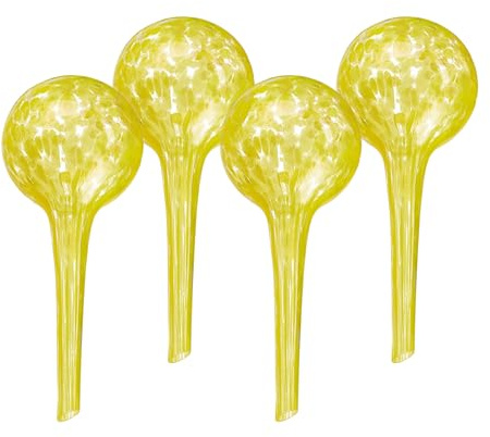 Relaxdays Sfere per Irrigazione, HxD: 15x6 cm, Set 4 Irrigatori Automatici per Piante e Fiori in Vacanza, Vetro, Giallo