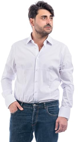 Camicia Uomo Sartoriale Manica Lunga Classica Elegante Camicie Cotone Slim VEQUE