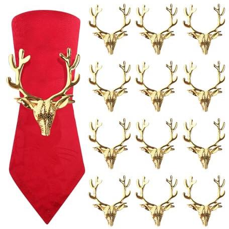 12 Stück Serviettenringe Weihnachten, Rentier Serviettenringe Gold, Serviettenring Metall für Weihnachten, Serviettenschnalle für Tischdekoration Weihnachten Urlaub Party-Abendessen