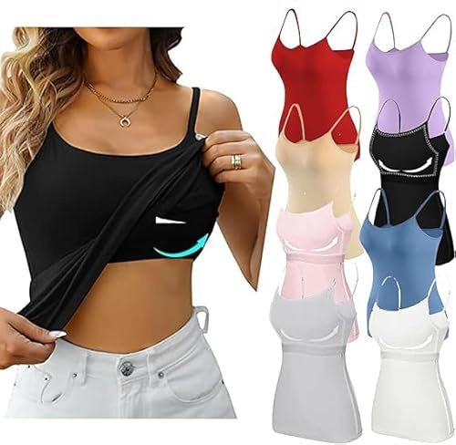 Camiseta Sin Mangas Con Sujetador Incorporado para Mujer - Camiseta Sin Mangas de Ajuste Holgado Con Sujetador Acolchado - Camisola Fluida Con Correas Ajustables