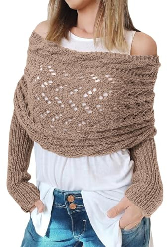 Rayson Poncho Donna Invernale con Maniche Crochet Elegante off Shoulder Maglione Mantella Donna Inverno Caldo Scialle Poncho Donna Invernale Corto