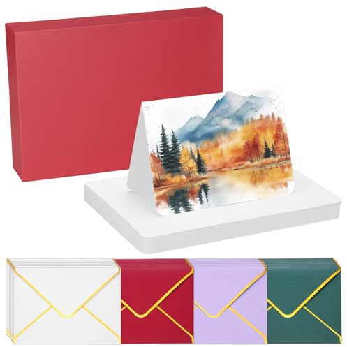 PATIKIL 20 Sets Cartes Aquarelle naturel Coton 140lb/300 GSM Cartes Postales Coins Arrondis Avec Enveloppes Multicolores pour Peinture Artistique, Taille Pliable 5x7 Inch(Rouge)