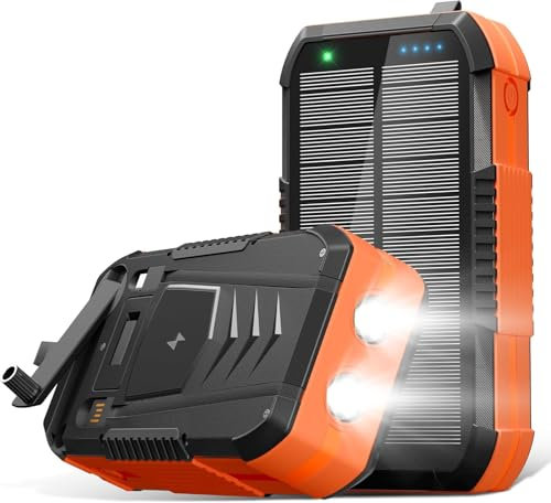 70000mAh Power Bank Solar con 30W Carga Inalámbrica: Batería Externa de Gran Capacidad con 6 Salidas, Carga Rápida USB C Linterna LED, Brújula y Manivela Manual, para Campingal Aire Libre