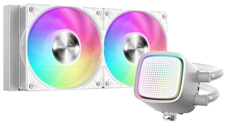 SAMA L50 Watercooling CPU AIO 240mm ARGB, Refroidisseur Liquide Processeur Blanc, Pompe Mirror Dot-Matrix, 2 Ventilateurs PWM 120 mm, Compatible Intel LGA 1366/115X/1200/1700/1851 & AMD AM5/AM4 –Blanc