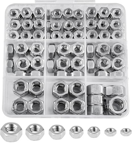 Vmuter Hex Nuts, 178 Pack #6-32#8-32#10-24 1/4-20 5/16-18 3/8-16 304 (A2-70) Stainless Steel Hardware Nuts,Standard Inch Coarse Thread Nuts