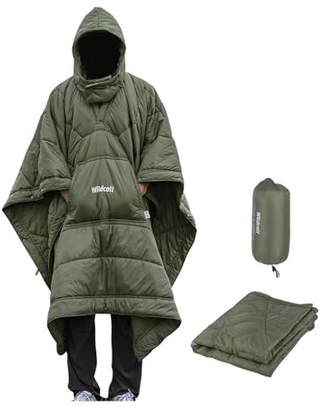 WildCall Hooded Camping Blanket with 3M Thinsulate Insulation Wearable Poncho Blanket Ultralight Foldable Quilt Sleeping Bag for Outdoor, Hiking, Stadium