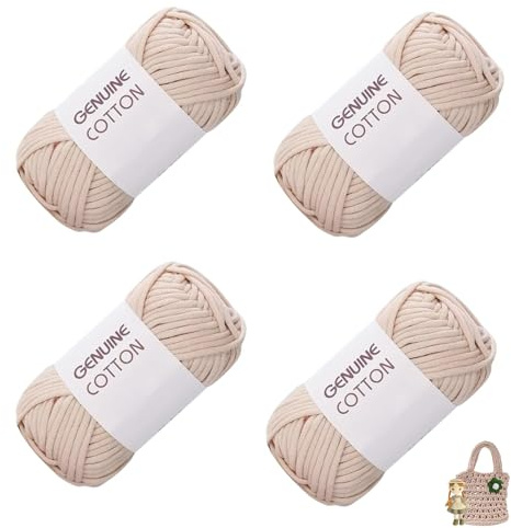 Fils à Crocheter, 4 Pièces Pelote Coton pour Crochet, Fil à Tricoter et à Crocheter, Pelotes de Laine à Tricoter, pour Écharpes, Poupées, Arts Faits à la Main, Beige