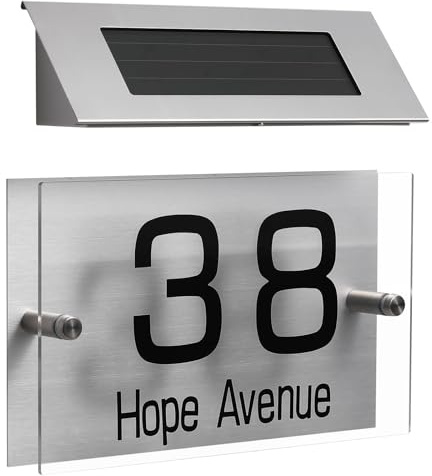 POPETPOP Lampe Solaire Numéro de Maison LED Couleurs Panneau Adresse DIY Étanche pour Extérieur Jardin Éclairage Automatique à Énergie Solaire