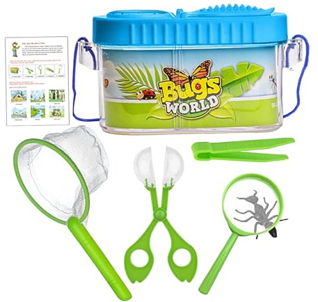 Insektsfångare för Barn – Kreativt 6- Kit för Insektsjakt och Samling med Förstoringsglas, Pincett, Nät & Guideplatta, PP Insektsfälla förUtomhuslärande, Fjärilsfångstset, Hållbart 8 cm Insekthus