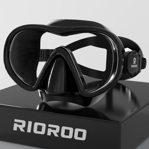 RIOROO Adult Snorkel Mask, Diving Goggles 180° Panoramic View, Anti-Fog, Tempered Glass Lenses, Diving Mask with Nose Cover for Adults and Youth.