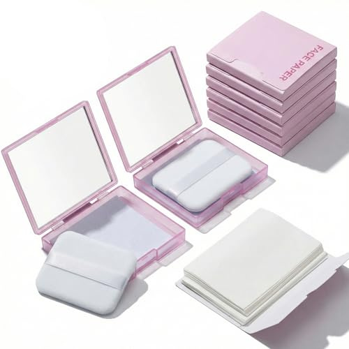 Rudfovn Oil Blotting Sheets for Face, 800 Pcs Oil Absorbing Paper with 2 Pcs Mirror Case and Powder Puff for Makeup, Travel, Business, Meeting