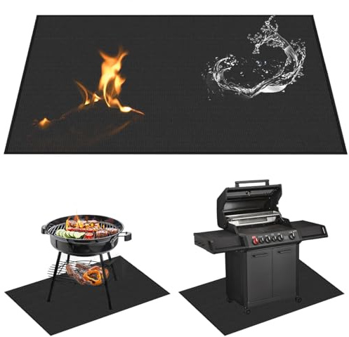 Tappetino per Griglia da Esterno, 100 x 150 cm Tappeto Ignifugo per Barbecue, Impermeabile e a Prova di Olio, Tappeto Ignifugo per Camino, Tappetino per Griglia Ignifugo per Prato, Pavimento