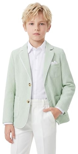 LOLANTA Blazer en Seersucker Respirant pour Enfants, Veste de Costume rayée élégante pour garçons, pour Occasions décontractées d’été, 5-13 Ans