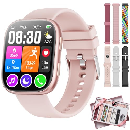 Smartwatch Damen mit 7 Armbänder & Geschenkbox, 1.83 HD Smartwatch mit Bluetooth-Anruf, Fitness Tracker mit SpO2, Pulsmesser, Schlafmonitor, Schrittzähler, IP68 Wasserdicht, 100+ Sportmodi(Hellrosa)