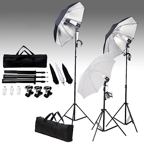 Kaloriko Fotostudioset med dagsljuslampor, aluminiumstativ upp till 230 cm, bomullsbakgrund 600 x 300 cm, 3 skärmar för skuggfri belysning, perfekt för foto, video, porträtt och streaming