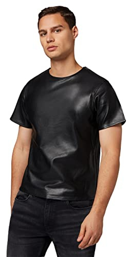 RICANO Mens T-Shirt, Herren Lederhemd, Lamm Nappa Echtleder (schwarz) (L)