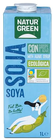 NaturGreen - Soja con Sirope de Agave BIO, Bebida de Soja Ecológica, Bebida Vegetal, Ingredientes Procedentes de Agricultura Ecológica, Sin Gluten, Sin Lactosa, Sin Huevo, Contiene 1 L