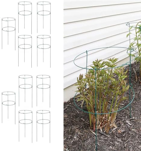 MTB Supply 10 Pack 36 x 18 Peony Double Ring Plant Support,Plant Support Stakes for Tomatoes Peony Lily Rose Plant Support Rings Peony Cages for Outdoor Plants Flowers Vegetables
