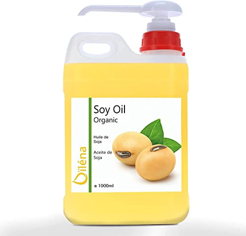Oïléna - Bio-Soja-massageolja, Ekologisk Kroppsolja, 100% Naturlig och Vegansk, Rik på Antioxidanter och Vitaminer, För Torr och Känslig Hud, Sminkborttagning, 1000 ML