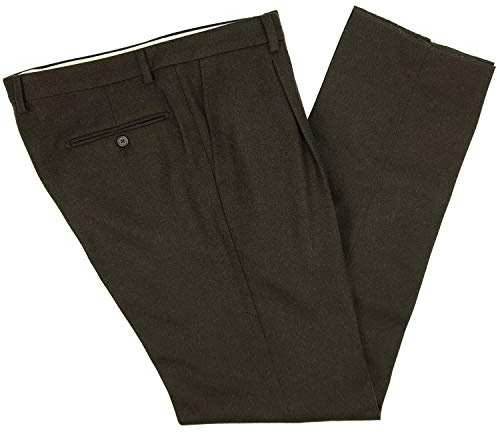 N+1 Pantalone Uomo Classico in Lana con Pens Elegante Flanella Vita Alta Gamba Larga 48 50 52 54 56 58 60 (54 - Marrone)