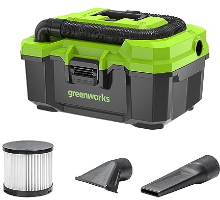 Greenworks 24V Brushless (3 Gallon) Cordless Wet / Dry Shop Vacuum + Accessories, Tool Only