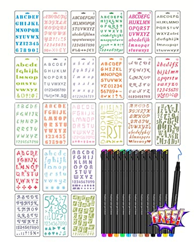 Leisofter 24 Stück Buchstaben Schablone für DIY Malerei Alphabet Journal Schablonen für Journal Notizbuch, Tagebuch, Scrapbook Dekor Zubehör